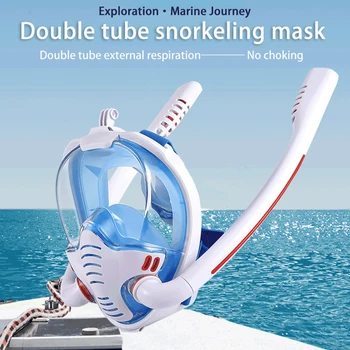 Snorkling Maske Doble Rør Silikon Full Tørr Dykkermaske Voksne Svømming Maske Dykking Briller Underwater Breathing Apparatus