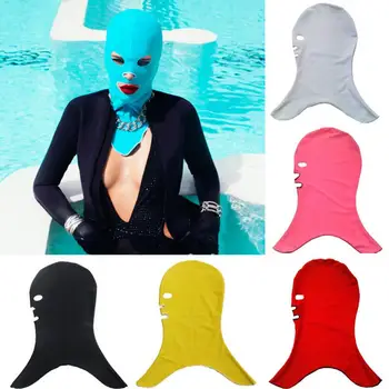 Pustende Beskyttelse mot Solen Kvinner Jenter Ren Farge Svømming Caps Facekini Basseng Mask Hode Solkrem med UV-Ansikt Svømme Cap Menn Dykking Lue