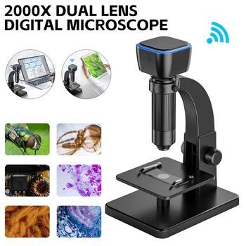 2000X Wi-fi Dobbel Linse Digitalt Mikroskop 5,0 M Pixel HD Forstørrelsesglass for Elektronisk Sveising Forstørrer med 11 LED-Lys