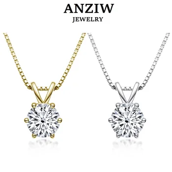 ANZIW Klassiske 1ct Moissanite Kjede for Sjarm Kvinner Diamant Anheng 925 Sterling Sølv Smykker Engasjement Bryllup Gaver