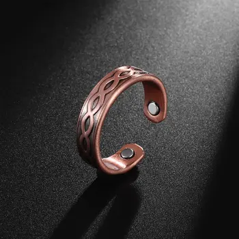 Enkel Kobber Farge Magnetiske Åpne Ringene Menn og Kvinner Sunn Energi vekttap Ring Leddgikt Sterk Magnet Terapi Smykker