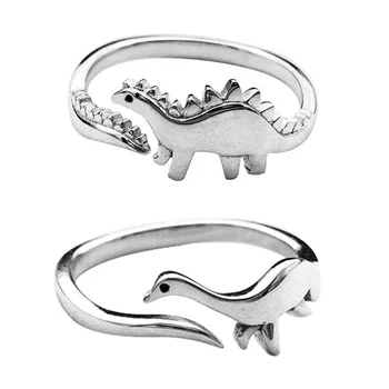 Dinosaur Ringer Søt Sølv Farge Åpning Justerbare Ringer Beste Kjærlighet Gift Design Dyr Form Ring For Kvinner, Menn Punk Stil