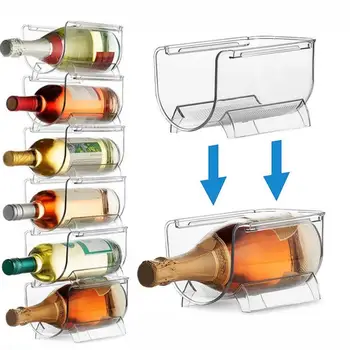 Kan Stables Akryl Vin Rack Kjøleskap Arrangør Oppbevaringsboks Vanskelig Universal Flaske Vin Holderen Container Kjøkken Tilbehør