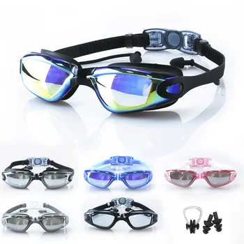 Voksen symjebriller med Ørepropper neseklype Anti-tåke UV-Beskyttelse Objektiv Vanntett Silikon Svømme Briller очки для плавания