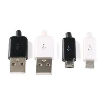5pcs Micro USB 5PIN Sveising Type Mannlige Plug-Kontakter Lader 5P USB Halen ladekontakten 4/3 i 1 Hvit Svart DIY