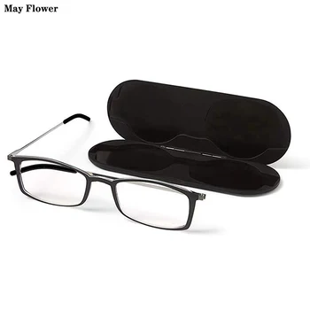 Kan Flower Anti Blå Lys Lesing Briller Bærbar Square Presbyopi Briller Med Saken Tynn Resept Briller Briller For Menn