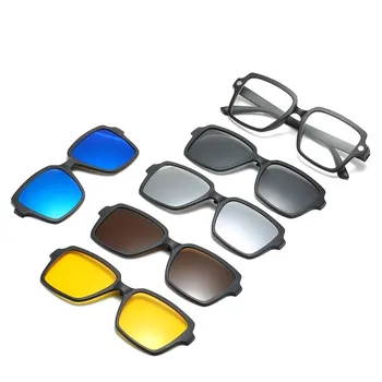 5 Lenes Magnet Solbriller Klippet Polaroid Speilet Magnetiske Solbriller Klipp på Briller Menn Polarisert Tilpasset Resept Myopi
