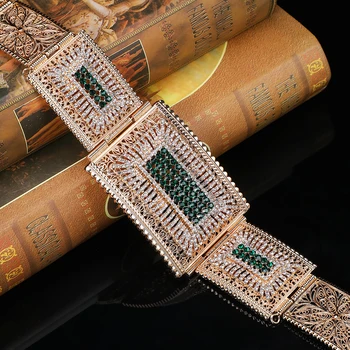 Arabisk-Stil Metall Midje Kjede Jeweled Belte For Ladies' Bryllup Party Dress Full Av Diamanter Hånd Skåret Design