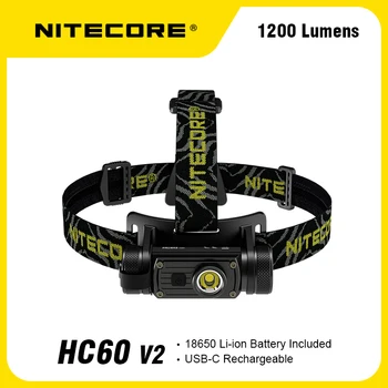 NITECORE HC60 V2 18650 Hodelykt 1200 Lumen OSRAM P9 LED USB-C Oppladbare LED-Lyskaster Vanntett Utendørs Fiske lommelykt