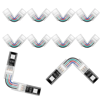 L-figur 4-Pin LED-Kontakter 10mm Loddefritt Adapter Kontakt Kompatibel med 5050 Vanntett/ Ikke-vanntett RGB LED strip