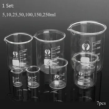 Glass begerglasset 5/10/25/50/100/150/250ml hver 1 lav-formet begerglasset laboratorium glass gjennomsiktig begerglasset tykk borsilikat