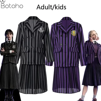 Onsdag Addams Family Cosplay Kostyme Voksen Barn Nevermore Skole Uniform Jakke Skjørt Passer For Kvinner Halloween Party Klær
