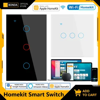 Apple Homekit Smart Switch Ingen Nøytral EU/OSS WIFI Touch Sensor lysbryter Veggen Smart Home 1/2 /3 Gjengen Siri talestyring 2022