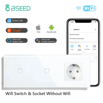 BSEED 1/2/3Gang 1/2/3Way Wi-Slår EU-Kontakten Uten Wifi Crystal Panelet Alexa Google Tuya App Dobbel Smart lysbrytere