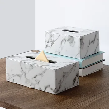 Stadig Perfekt Moderne Marmor Rektangel Faux Skinn Vev-Boksen Serviett Toalett Papir Holderen Tilfelle Dispenser Hjem Dekorasjon