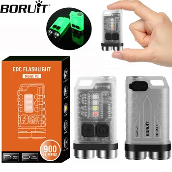 BORUiT V3 Mini LED Lommelykt Bærbar Nøkkelring Torch Type-C Oppladbare Arbeid Lys Med Magnet UV Camping Lomme Lykt