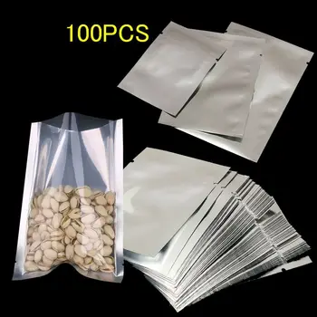 100PCS sveis Aluminium Folie Emballasje Poser Vakuum Sealer Plast Lagring Poser for Mat Nøtter Klart Silve Kjøkken Rekvisita