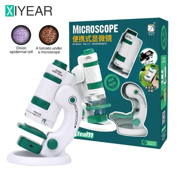 Barn Science Mikroskop Leketøy Kit 60-180x Pedagogisk Mini Pocket Håndholdt Mikroskop Med LED-Lys Utendørs Barn Stammen Leketøy
