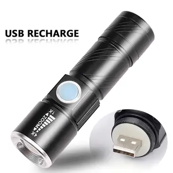LED-Lommelykt 3 Moduser Bærbar Teleskopisk Zoomable Lantern USB Oppladbar Lommelykt i Aluminium Legering Lommelykt Med Bunnen Magnet