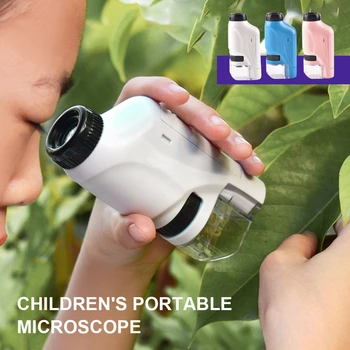 Mini Pocket Mikroskop Kit 60-120 x-Lab Håndholdt Mikroskop batteridrevet Mikroskop Med LED-Lys Barn Science Microscop