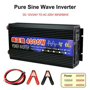 Pure sinusbølge Inverter 4000W 3000W 2000W 1600W 1000W Strøm DC 12V 24V AC 220V Spenning Converter Solar Bil Invertere Converte