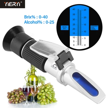 0-40% Brix 0-25% Alkohol Vin Druer Refraktometer ATC Håndholdt Konsentrasjon Meter Frukt Sukker Innhold Tester Måling
