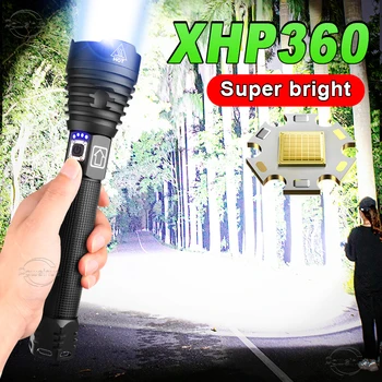 XHP360 Led-Lommelykt 18650 Oppladbare Lommelykt Usb Kraftig Taktisk Blits Lys Zoomable Lantern Vanntett Hånd Lampe