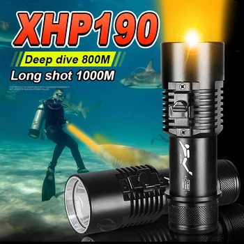 Super Kraftig XHP190 LED Dykking Oppladbare Lommelykt 800M under vann Lys Vanntett IPX8 Profesjonell Dykking Lantern