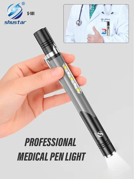Profesjonell Medisinsk Lommelykt Pen Lys Dual lyskilde Oppladbare Lampe med Side Lys for Oftalmologi, Stomatology