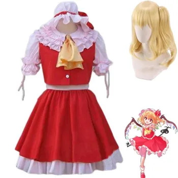 Anime Spill Touhou Prosjektet Flandre Scarlet Cosplay Kostyme Parykk Røde Prinsesse Skjørt Lolita Kvinne Sexy Kawaii Birthday Party Dress