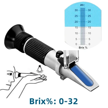 Håndholdt Brix Refraktometer Sukker Tester Meter Saccharimeter ATC Sukker 0-32% Konsentrasjon Densimeter For Frukt Juice Druer