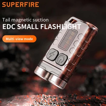 SUPERFIRE EM01 EDC Mini LED Nøkkelring Bærbar Lommelykt USB-C Oppladbare Lommelykt med Magnet UV/Rødt/Blått Lys Lomme Lykt